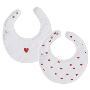 Bavoirs naissance Lot de 2  imprimés coeur/blanc