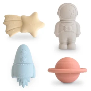 Coffret jeu de bain Mushie – 4 pièces en silicone thème espace