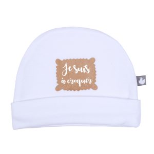 Bonnet de Naissance "Je suis à croquer" Blanc