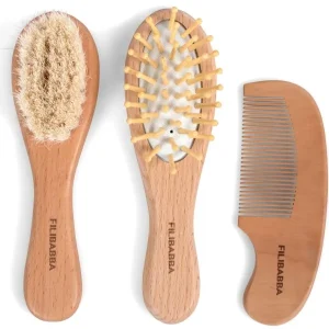 Set  de Brosses et Peigne en Bois pour Bébé - Naturel, doux et idéal dès la naissance